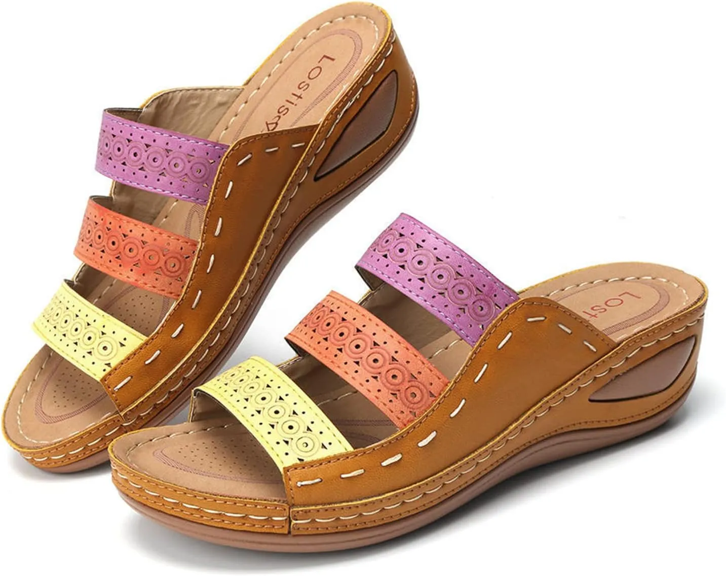Ladmiple Sandals for Women Casual Summer Flower Orthopedic Sandals with Arch Support Slippers Roman Open Toe Flip Flops