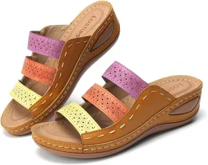 Ladmiple Sandals for Women Casual Summer Flower Orthopedic Sandals with Arch Support Slippers Roman Open Toe Flip Flops