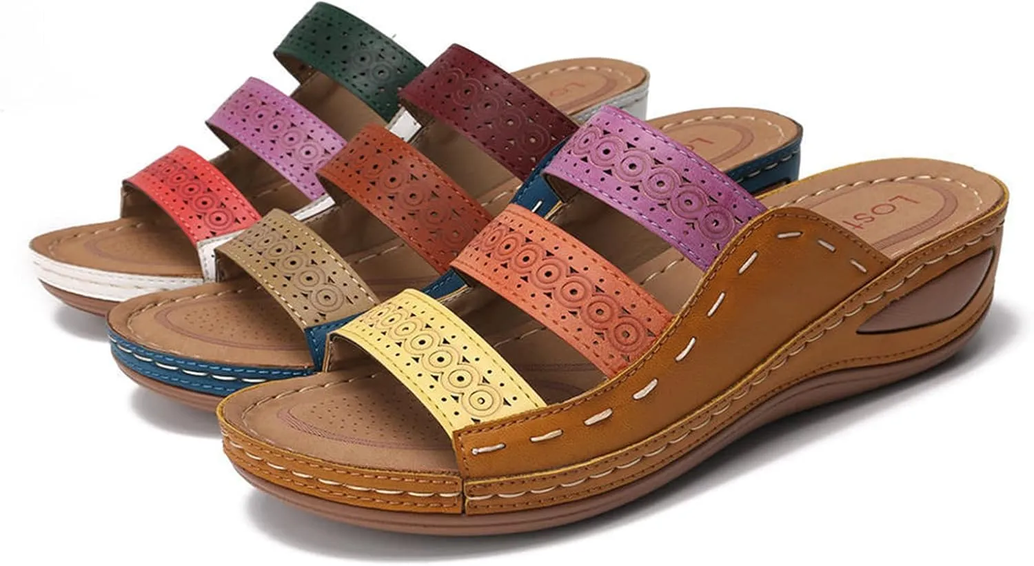 Ladmiple Sandals for Women Casual Summer Slip On Orthopedic Sandal Arch Support Beach Roman Open Toe Flip Flops Shoes