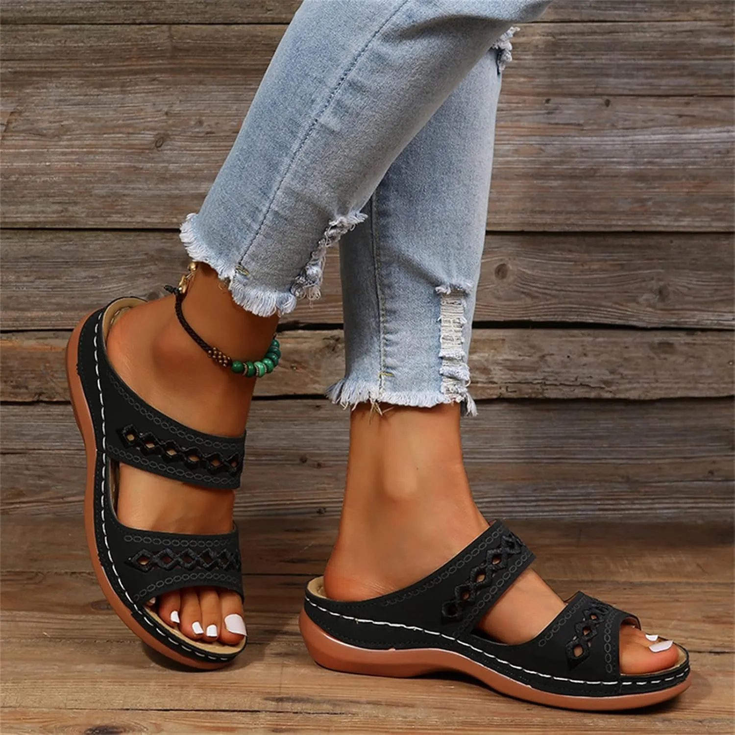 Ladmiple Sandals Women Dressy Summer Flat Cute Casual Beach Shoes Comfortable Orthopedic Slippers Slip On Orthotic Flip Flops