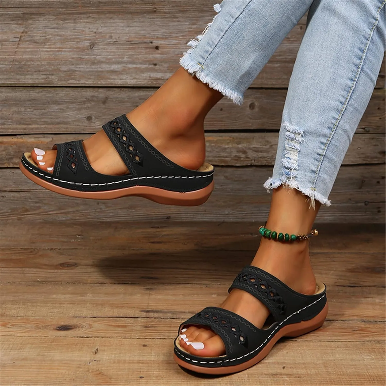 Ladmiple Sandals Women Dressy Summer Flat Cute Casual Beach Shoes Comfortable Orthopedic Slippers Slip On Orthotic Flip Flops