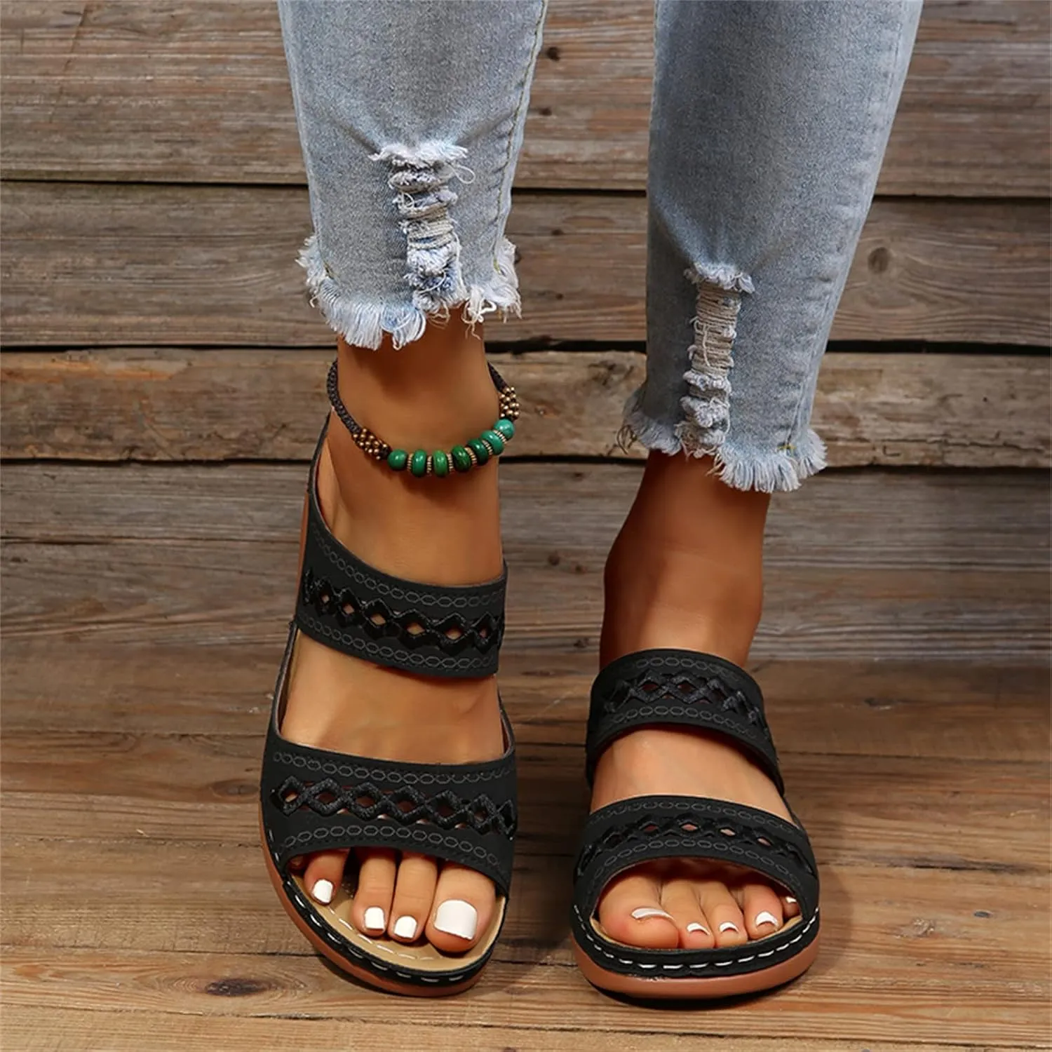 Ladmiple Sandals Women Dressy Summer Flat Cute Casual Beach Shoes Comfortable Orthopedic Slippers Slip On Orthotic Flip Flops