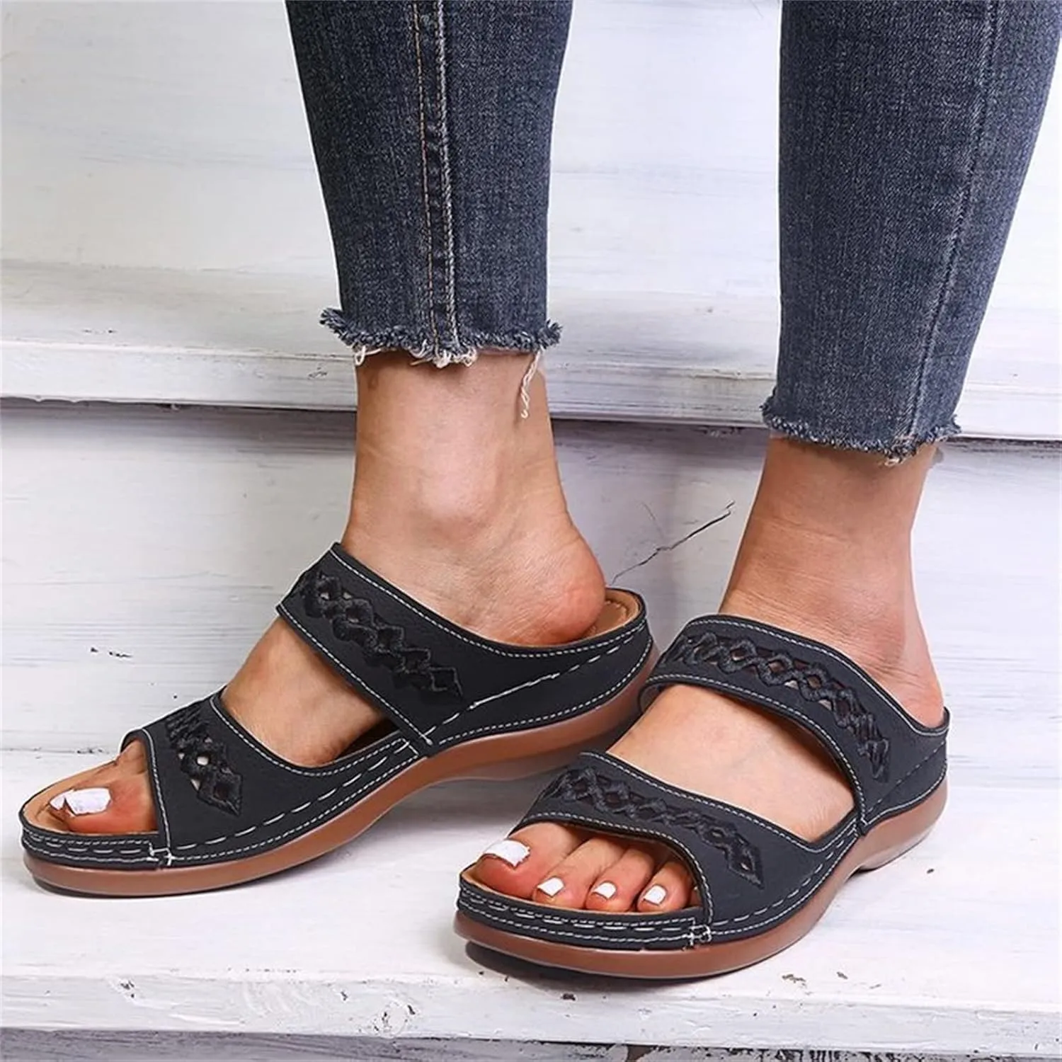 Ladmiple Sandals Women Dressy Summer Flat Cute Casual Beach Shoes Comfortable Orthopedic Slippers Slip On Orthotic Flip Flops