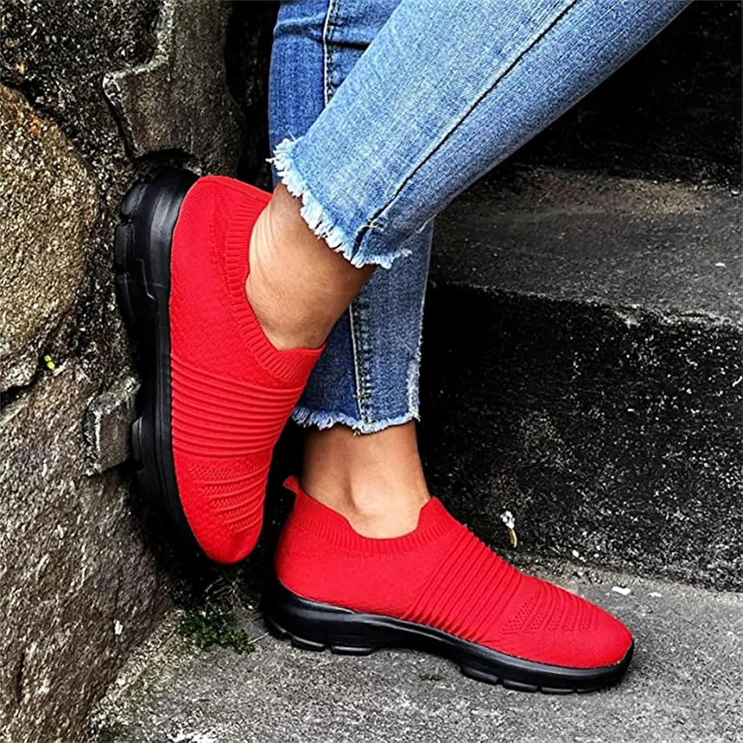 Ladmiple Shoes For Women Slip On Sneakers Running Shoes Non Slip Tennis Walking Sneakers Fashion Slip On Platform Shoes