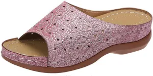 Ladmiple Womens Casual Summer Fashion Sparkly Orthopedic Platform Flip Flops Arch Support Roman Open Toe Slipper Shoes