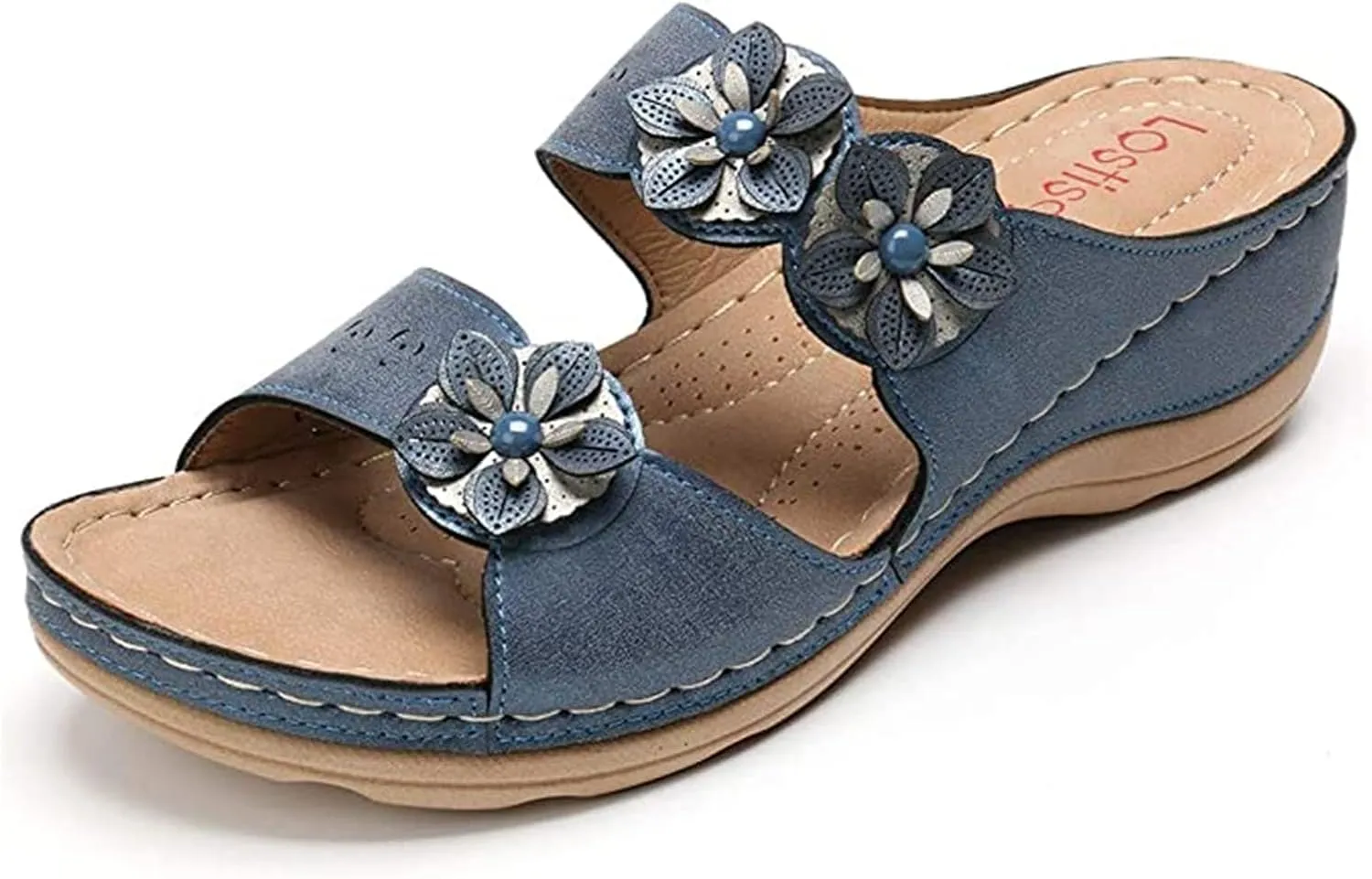Ladmiple Womens Casual Summer Flower Orthopedic Wedge Flip Flops Arch Support Beach Roman Open Toe Slip On Slipper Shoes