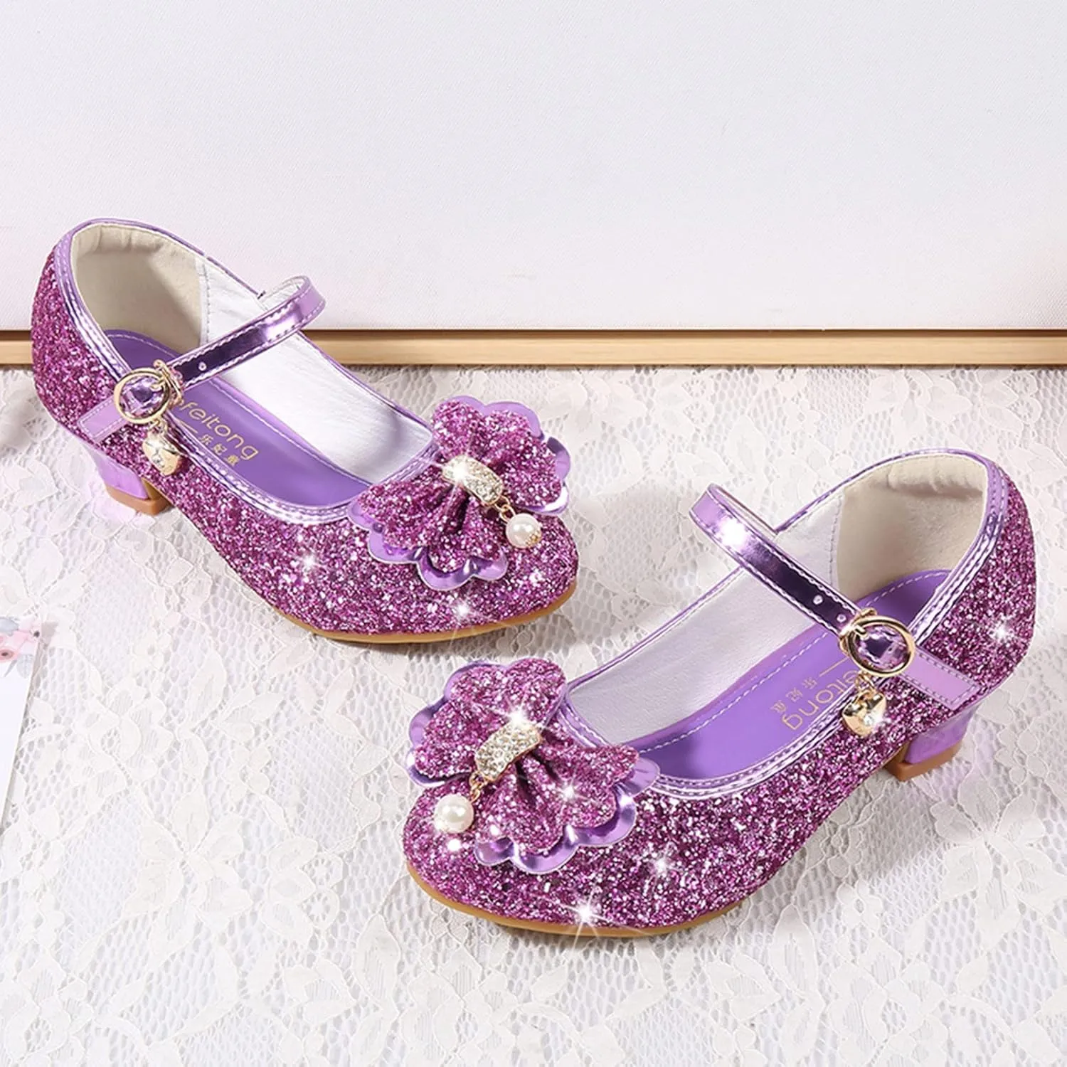 Little Girls Glitter Bowknot Dress Shoes Kids Mary Jane Low Heels Pary Wedding Girls Sandals Toddler Size 8