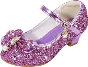 Little Girls Glitter Bowknot Dress Shoes Kids Mary Jane Low Heels Pary Wedding Girls Sandals Toddler Size 8