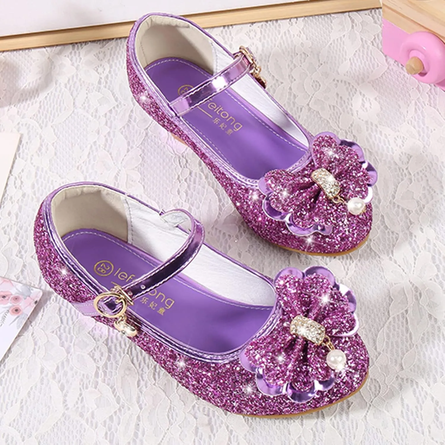 Little Girls Glitter Bowknot Dress Shoes Kids Mary Jane Low Heels Pary Wedding Girls Sandals Toddler Size 8