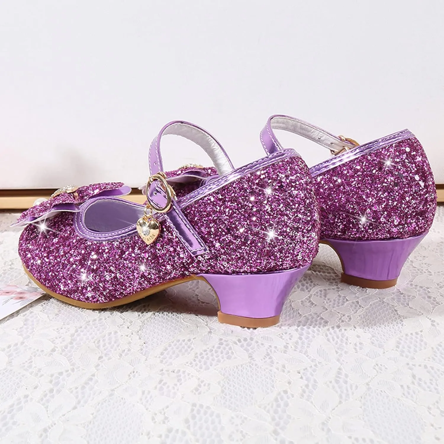 Little Girls Glitter Bowknot Dress Shoes Kids Mary Jane Low Heels Pary Wedding Girls Sandals Toddler Size 8