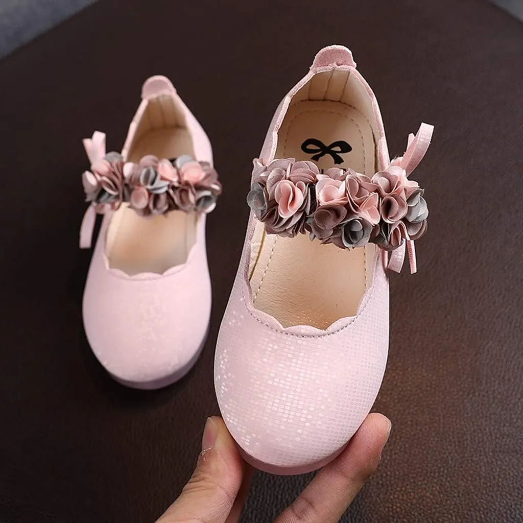 Little Toddler Girls Floral Dress Shoes Princess Soft Sole Ballerina Ballet Flat Kids Mary Jane Prewalker Shoes