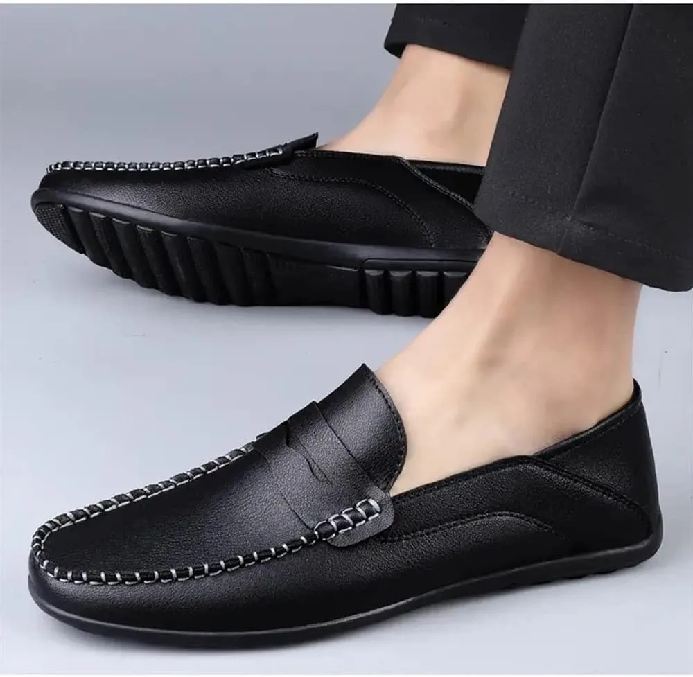 Men's Loafers Penny Loafers Solid Colors Simple Flat Heel Vegan Leather Anti-Slip Lightweight Flat Heel Walking Slip On