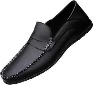 Men's Loafers Penny Loafers Solid Colors Simple Flat Heel Vegan Leather Anti-Slip Lightweight Flat Heel Walking Slip On