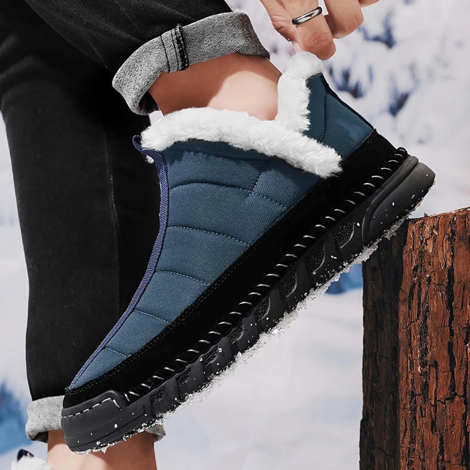 Men's Snow Boots Waterproof Mens Warm Winter Boots Fur Lined Plush Walking Boots Cozy Slip Casual Outdoor Boots