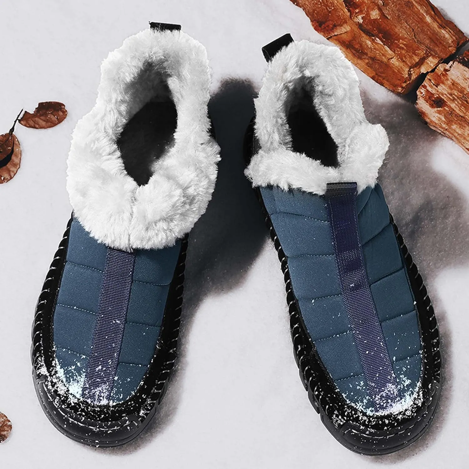 Men's Snow Boots Waterproof Mens Warm Winter Boots Fur Lined Plush Walking Boots Cozy Slip Casual Outdoor Boots