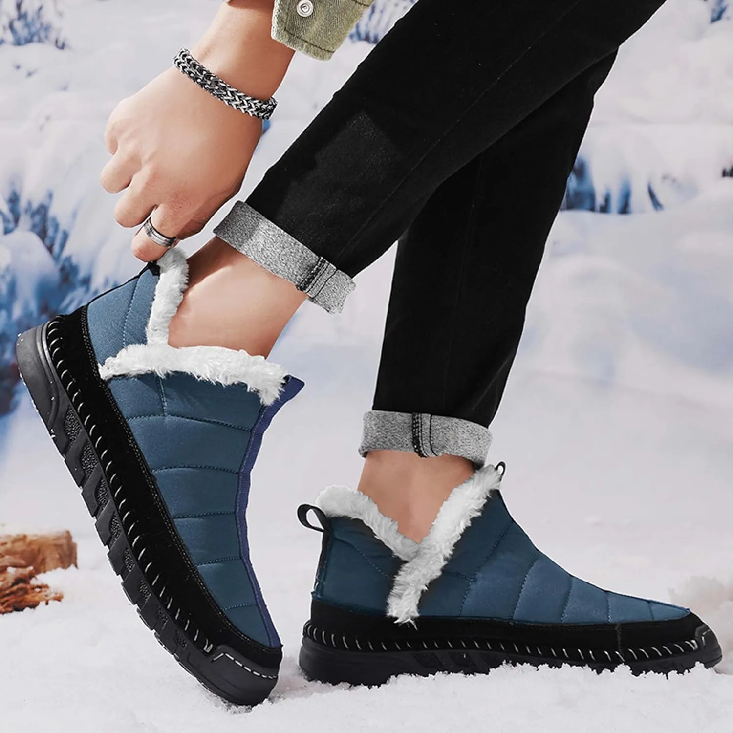 Men's Snow Boots Waterproof Mens Warm Winter Boots Fur Lined Plush Walking Boots Cozy Slip Casual Outdoor Boots