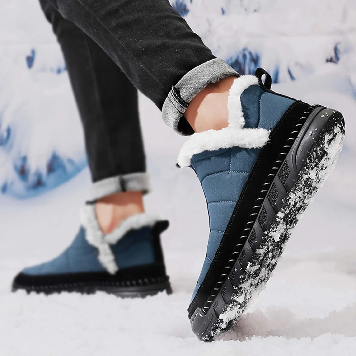 Men's Snow Boots Waterproof Mens Warm Winter Boots Fur Lined Plush Walking Boots Cozy Slip Casual Outdoor Boots