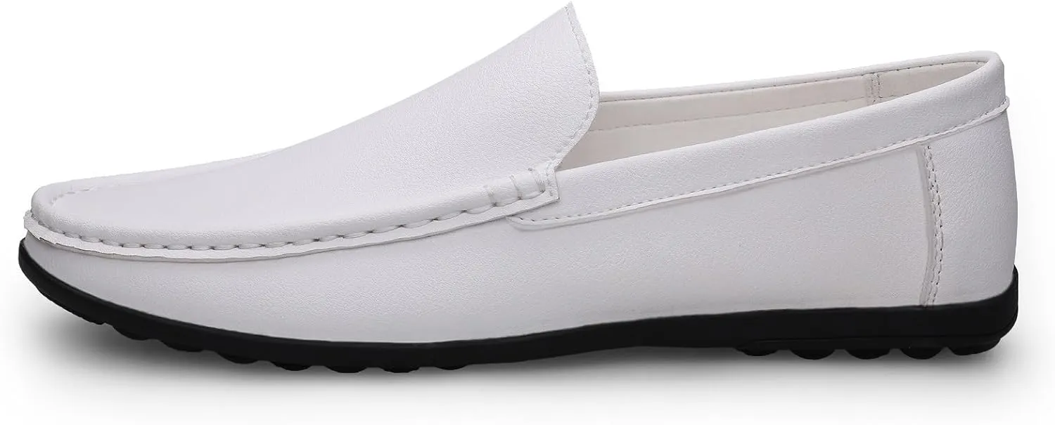 Men's Vegan Leather Loafers - Round Toe Solid Color Anti-Slip Flat Heel Lightweight Slip-Ons for Prom and Casual Wear