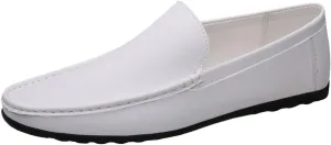 Men's Vegan Leather Loafers - Round Toe Solid Color Anti-Slip Flat Heel Lightweight Slip-Ons for Prom and Casual Wear