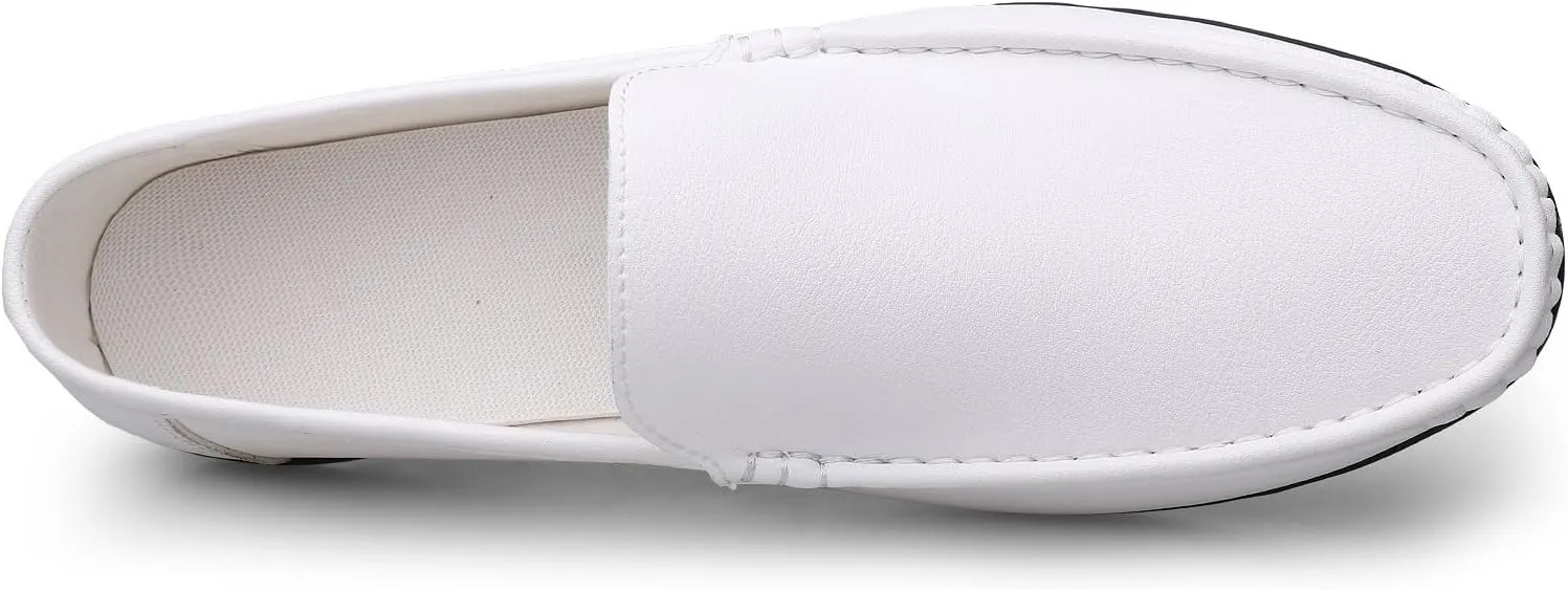 Men's Vegan Leather Loafers - Round Toe Solid Color Anti-Slip Flat Heel Lightweight Slip-Ons for Prom and Casual Wear