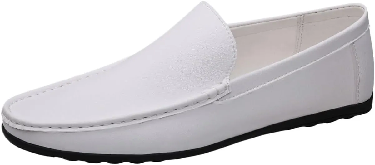 Men's Vegan Leather Loafers - Round Toe Solid Color Anti-Slip Flat Heel Lightweight Slip-Ons for Prom and Casual Wear