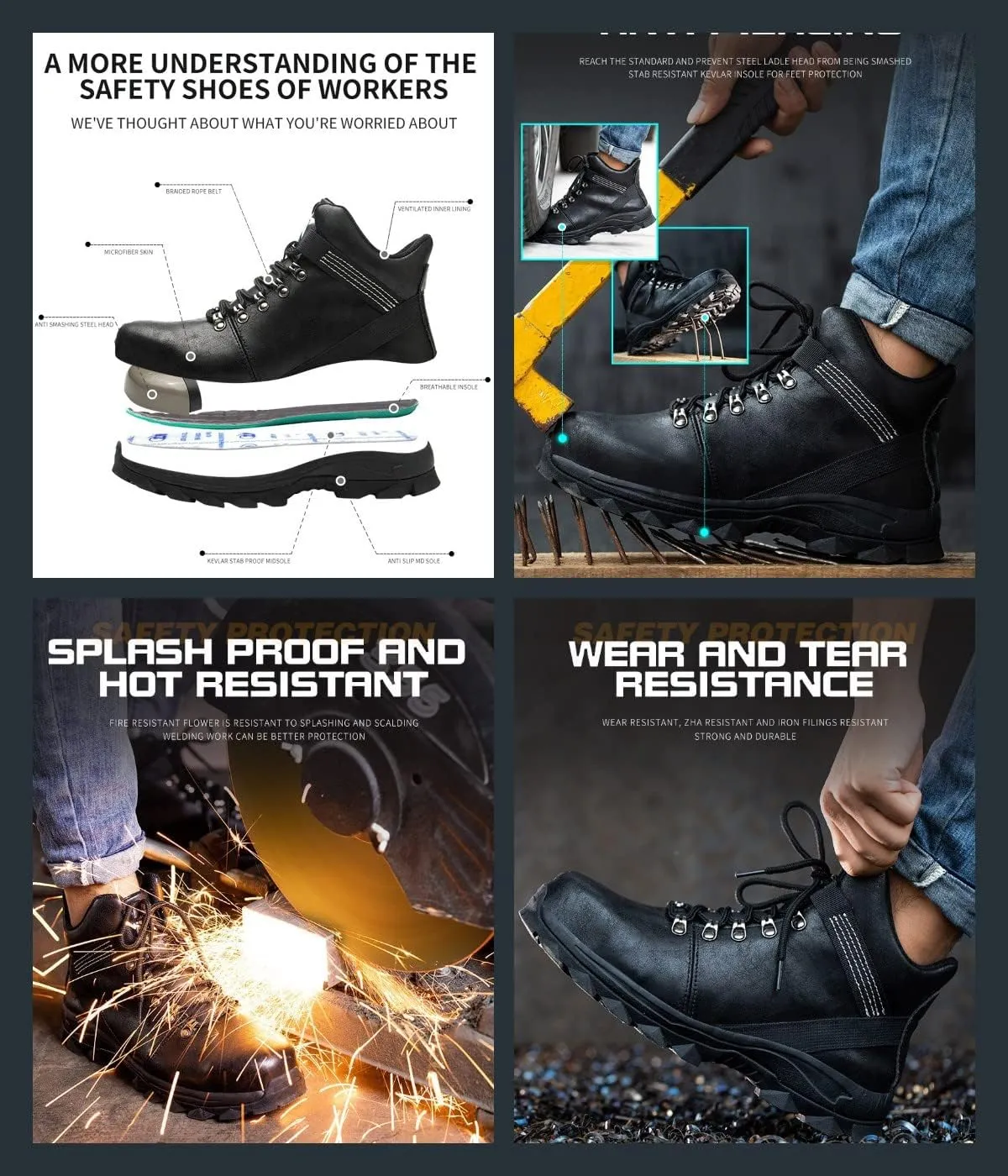 Micoklinlin Steel Toe Boots for Women Waterproof Lightweight Safety Shoes Slip-on Motorcycle Riding Shoes