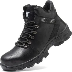 Micoklinlin Steel Toe Boots for Women Waterproof Lightweight Safety Shoes Slip-on Motorcycle Riding Shoes