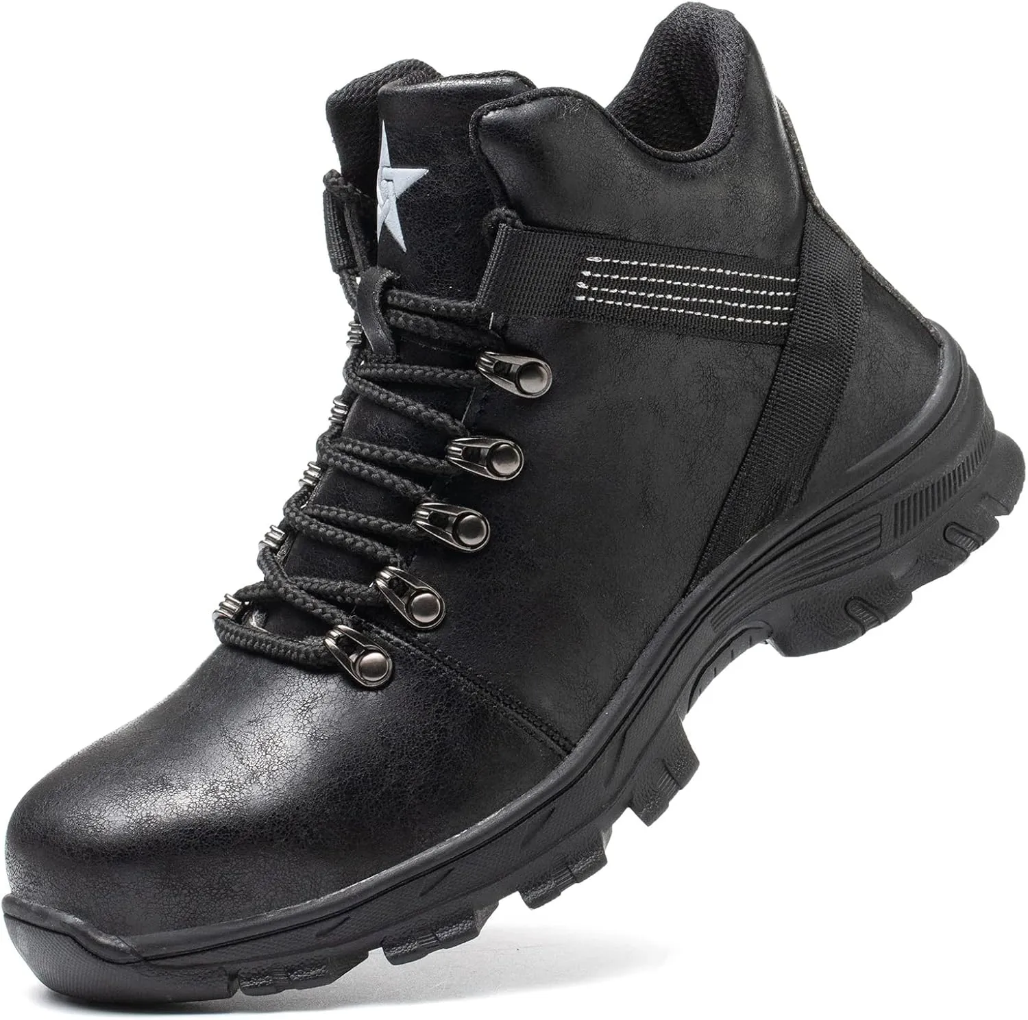 Micoklinlin Steel Toe Boots for Women Waterproof Lightweight Safety Shoes Slip-on Motorcycle Riding Shoes