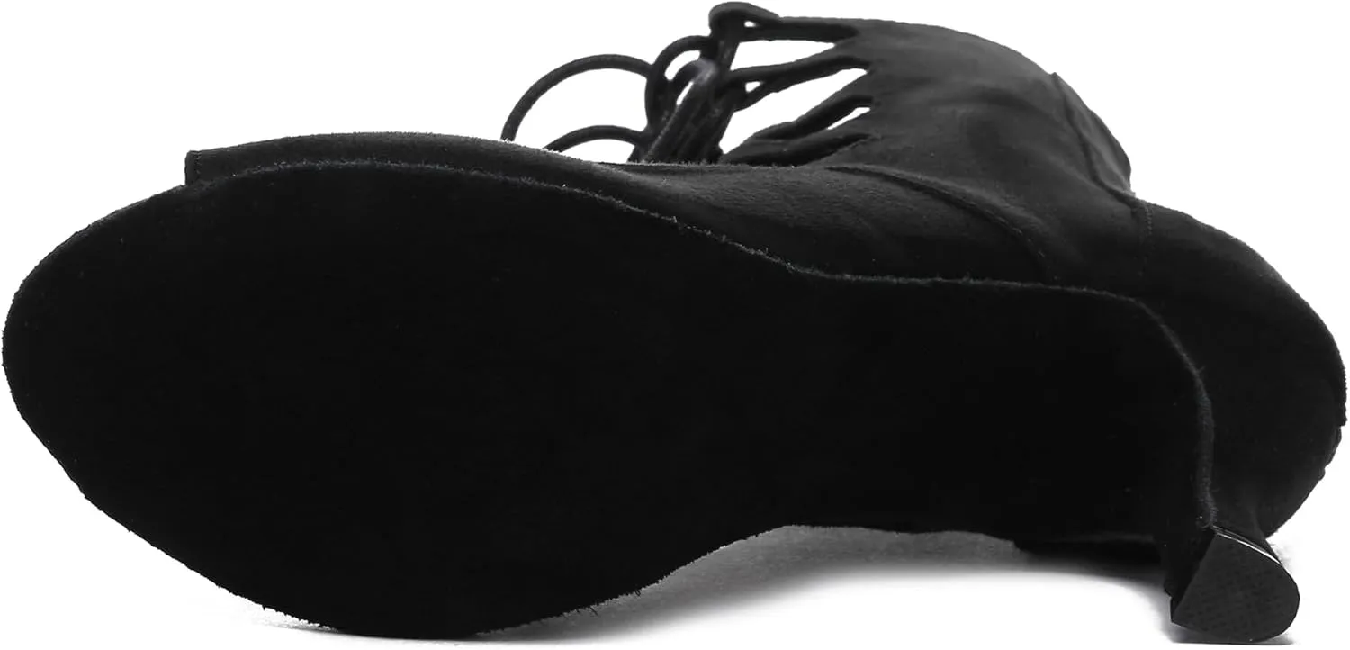 Minishion Ballroom Dance Shoes Women Lace-up Latin Salsa Tango Dancing Heels Formal Party Summer Boots L591