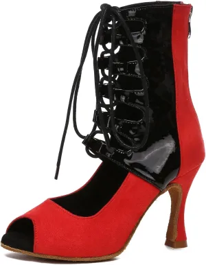 Minishion Ballroom Dance Shoes Women Lace-up Latin Salsa Tango Dancing Heels Formal Party Summer Boots L591