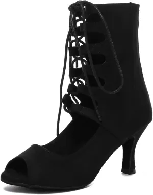 Minishion Ballroom Dance Shoes Women Lace-up Latin Salsa Tango Dancing Heels Formal Party Summer Boots L591