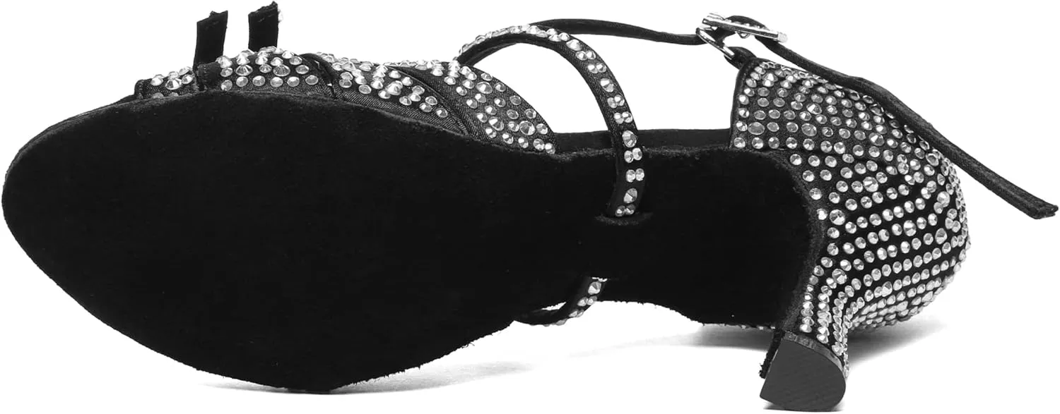 Minishion Dancing Heels for Women with Rhinestones Ankle Strap Wedding Formal Sandals Shoes