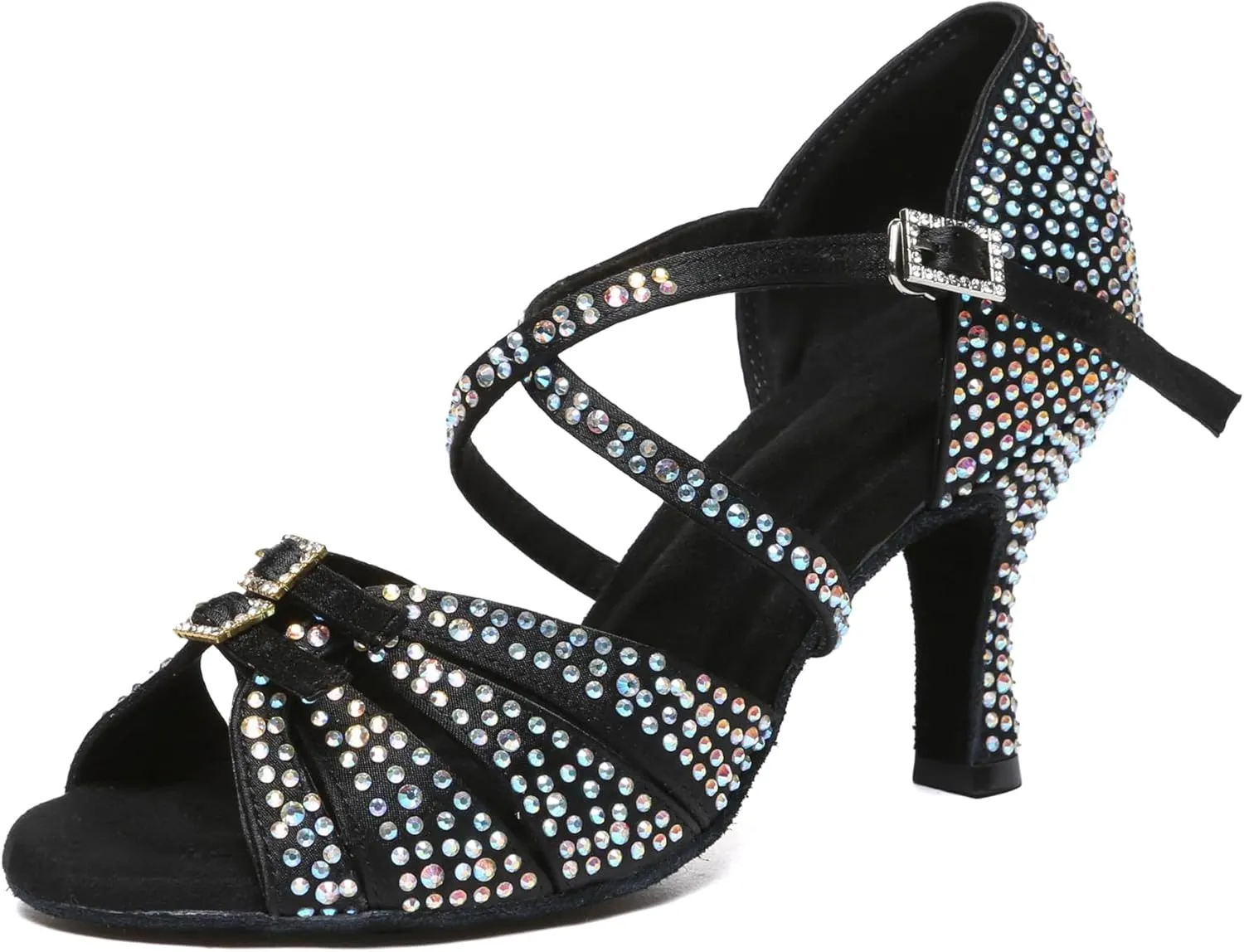 Minishion Dancing Heels for Women with Rhinestones Ankle Strap Wedding Formal Sandals Shoes