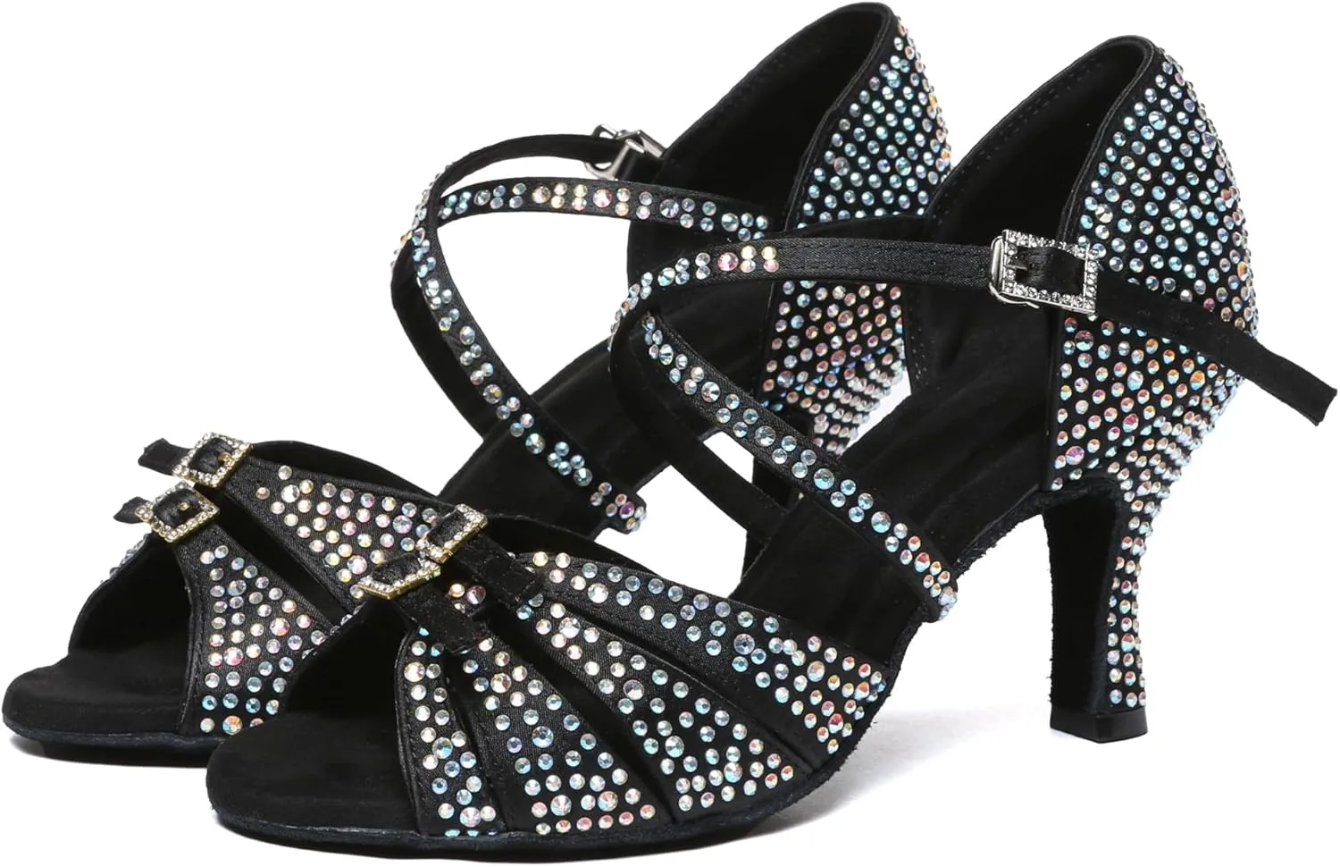 Minishion Dancing Heels for Women with Rhinestones Ankle Strap Wedding Formal Sandals Shoes