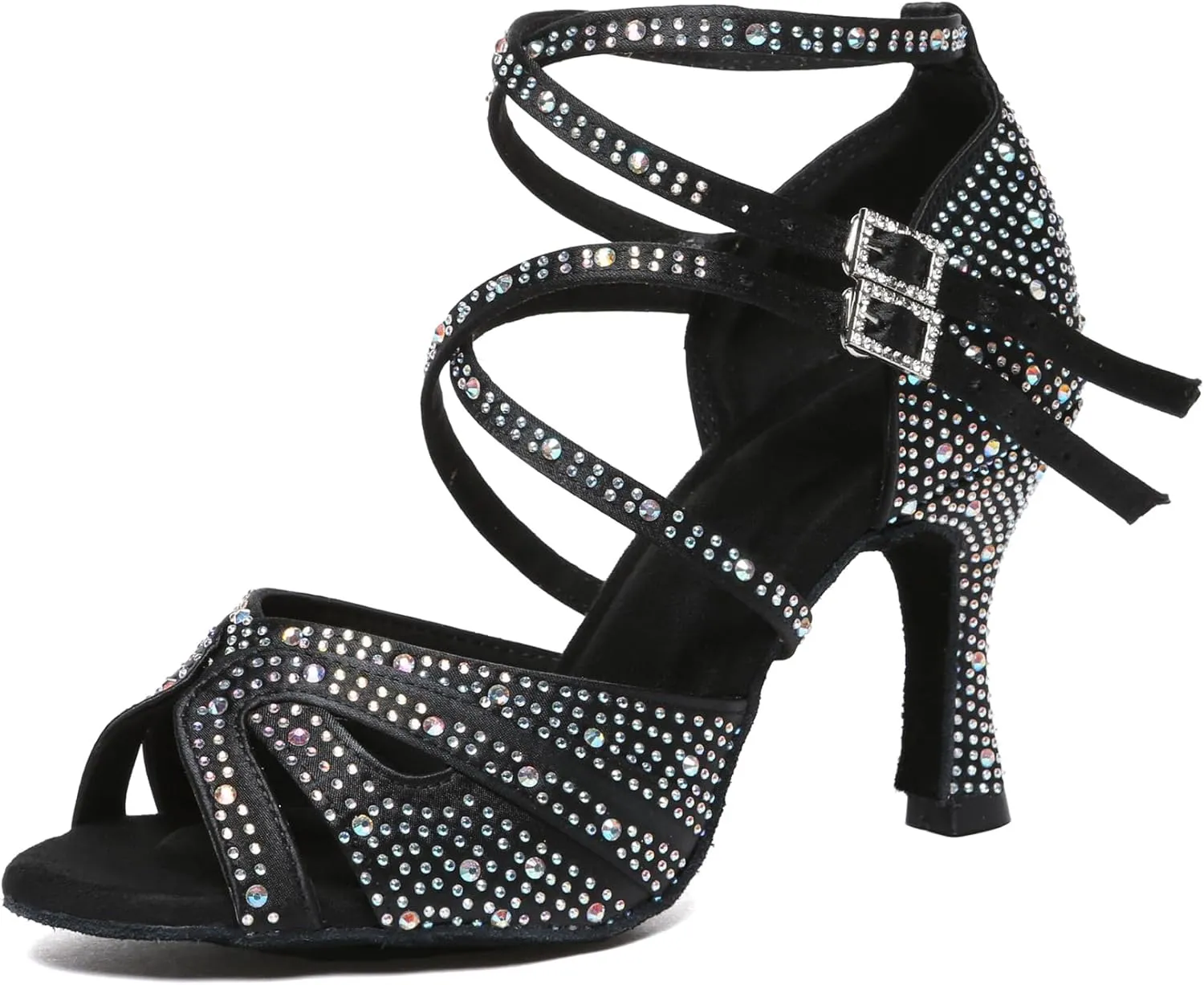 Minishion Dancing Heels for Women with Rhinestones Ankle Strap Wedding Formal Sandals Shoes