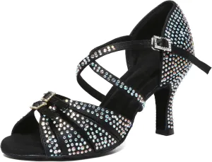 Minishion Dancing Heels for Women with Rhinestones Ankle Strap Wedding Formal Sandals Shoes