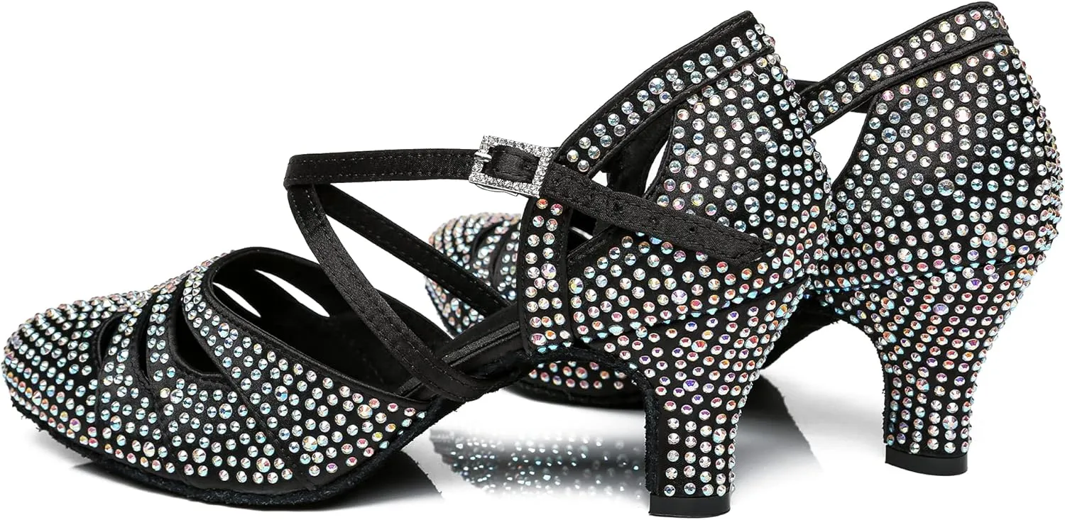 Minishion Women Rhinestone Dancing Shoes Closed T oe Formal Wedding Pumps
