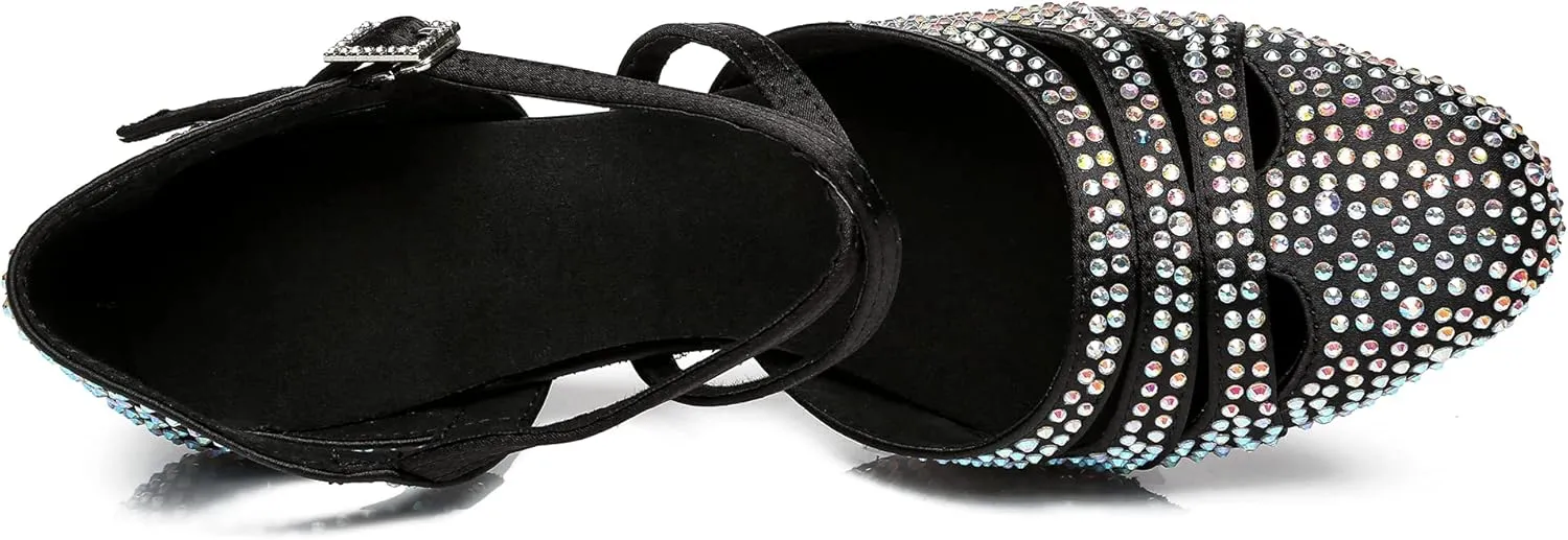 Minishion Women Rhinestone Dancing Shoes Closed T oe Formal Wedding Pumps