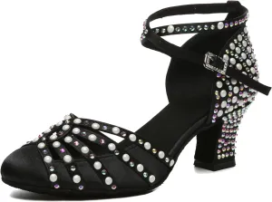 Minishion Women Rhinestone Dancing Shoes Closed T oe Formal Wedding Pumps