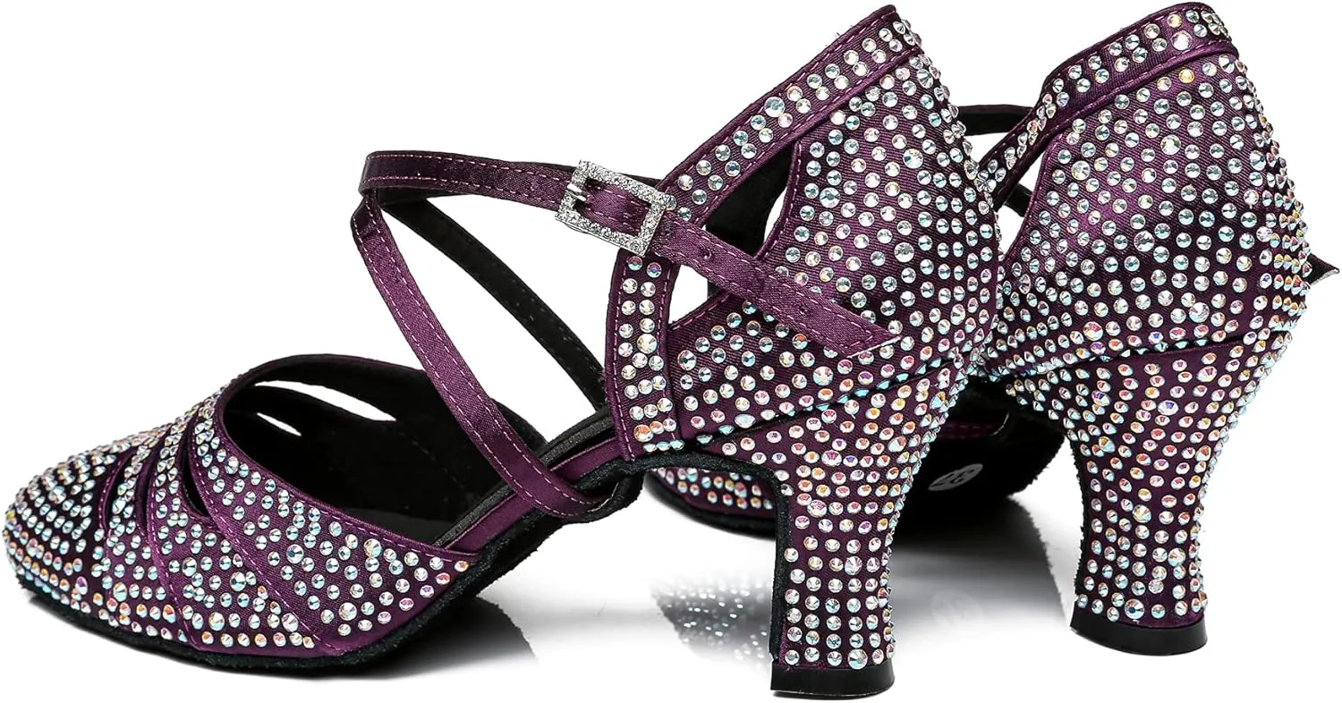 Minishion Women Rhinestone Dancing Shoes Closed T oe Formal Wedding Pumps