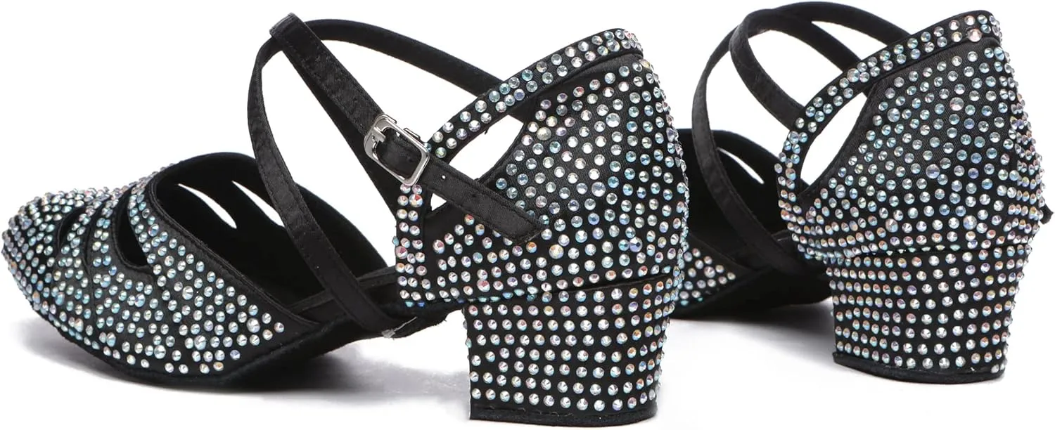 Minishion Women Rhinestone Dancing Shoes Closed T oe Formal Wedding Pumps