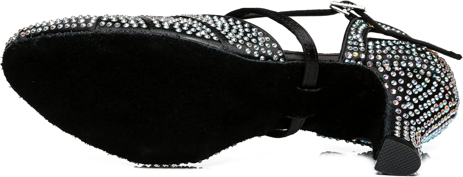 Minishion Women Rhinestone Dancing Shoes Closed T oe Formal Wedding Pumps