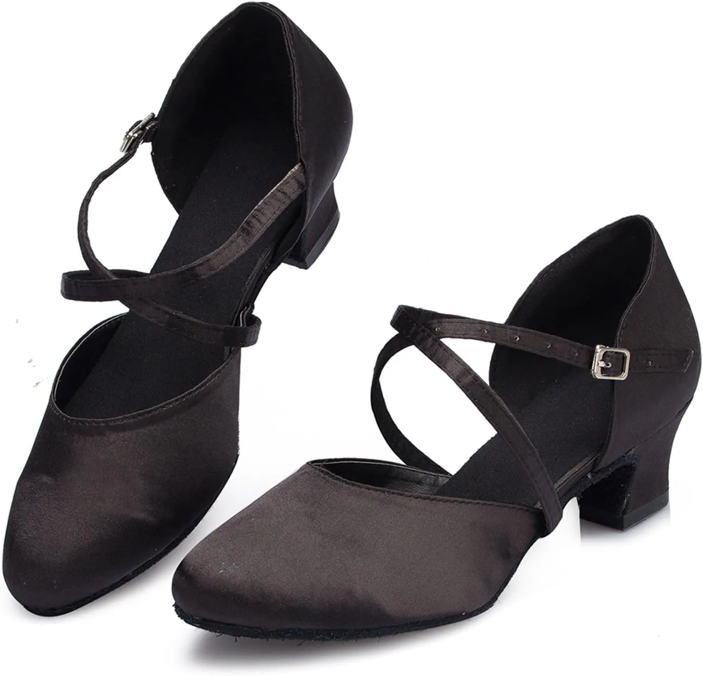 Minishion Women's TH116 Chunky Low Heel Satin Wedding Ballroom Latin Taogo Dance Pumps Shoes