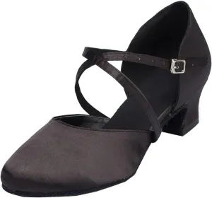 Minishion Women's TH116 Chunky Low Heel Satin Wedding Ballroom Latin Taogo Dance Pumps Shoes