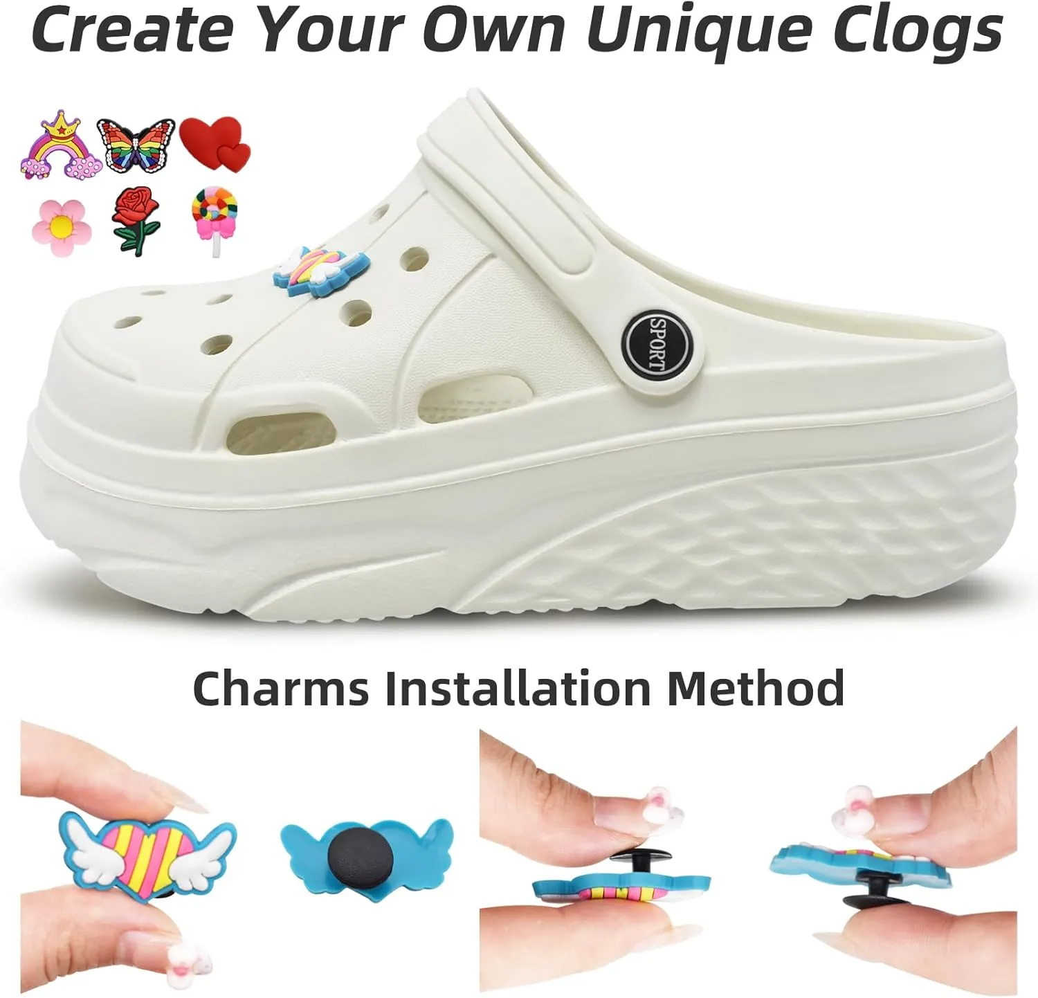 Mnplciea Women's Garden Platform Clogs Slippers, Slip On Work Clogs, Height Heel Mules Slip Resistant Wedge Sandals Beach Shoes