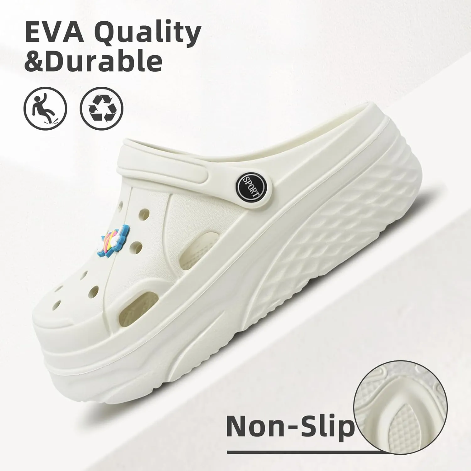 Mnplciea Women's Garden Platform Clogs Slippers, Slip On Work Clogs, Height Heel Mules Slip Resistant Wedge Sandals Beach Shoes