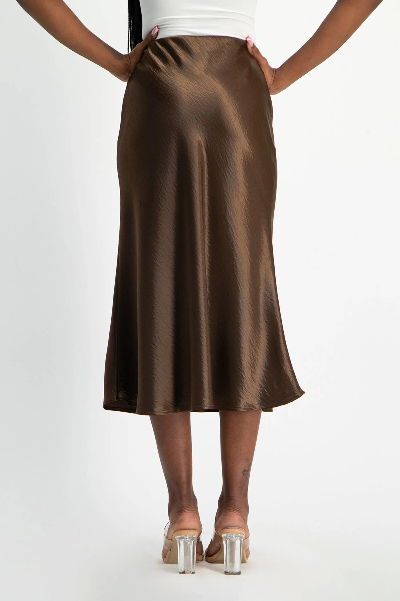 Natalie Satin Midi Skirt - Chocolate