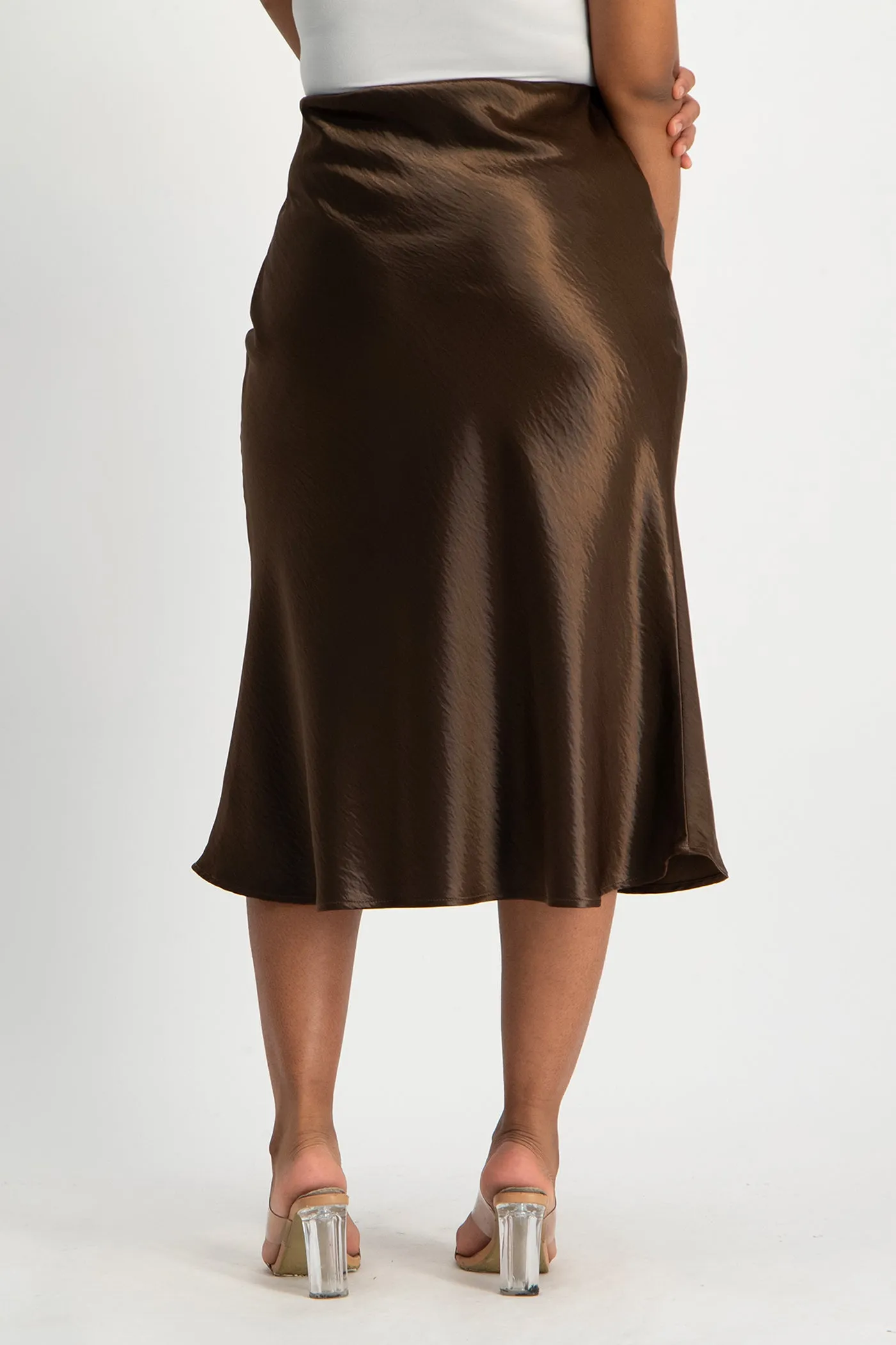 Natalie Satin Midi Skirt - Chocolate