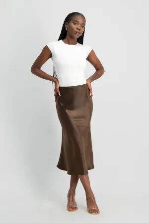 Natalie Satin Midi Skirt - Chocolate