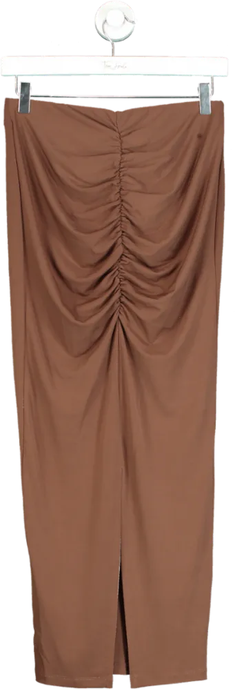 New Look Brown Ruched Midi Skirt UK 10